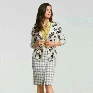 CAbi Kiki Heather Oatmeal Leopard Flower V-Neck Button Down Cardigan #5277